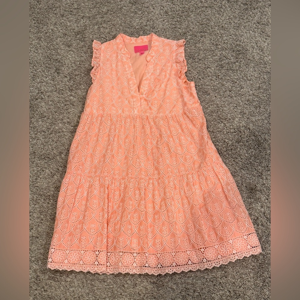 Lilly Pulitzer Dress Women’s Medium Briela Peach Hyacinth Floral Arch Eyelet
